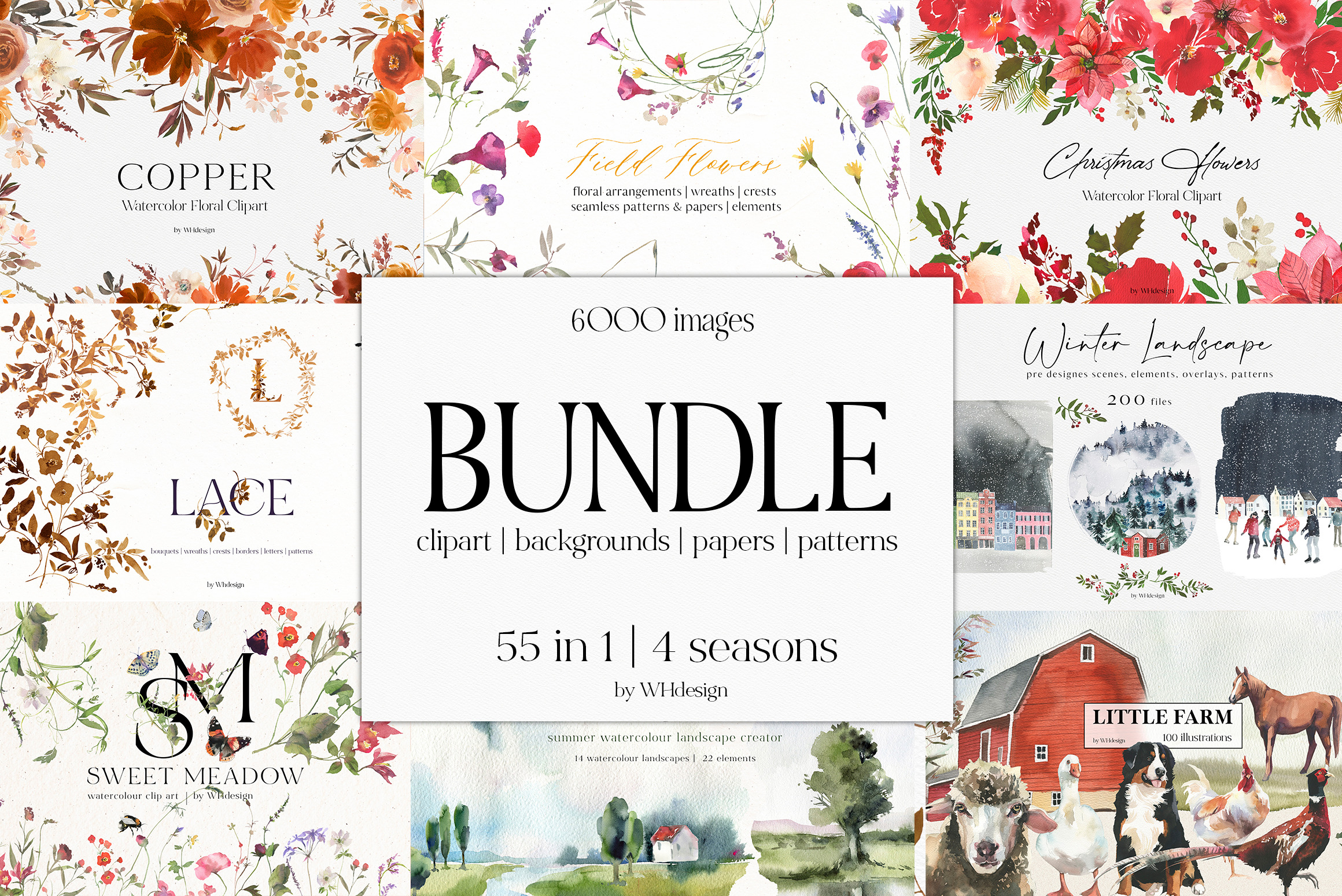 Watercolor Floral Clipart Bundle Watercolor Floral Clipart Bundle, an Animal Illustration by whiteheartdesign