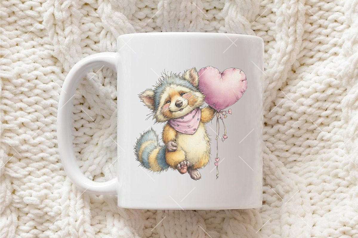 Whimsical Valentine Raccoon Clipart, an Illustration by OK Design (Photo 4 of 6)