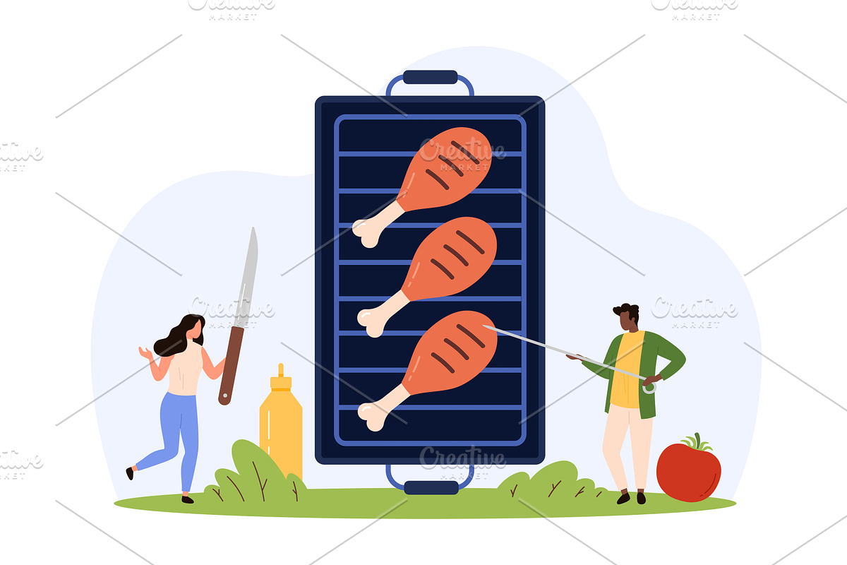 Barbecue chicken legs cooking BBQ, a Food Illustration by Flashvector