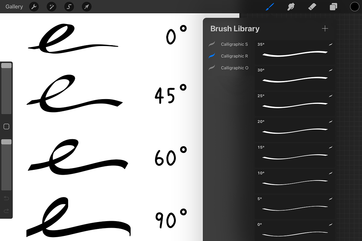 Procreate Round Calligraphic Brushes, a Brush Add-On by 103cia (Photo 1 of 3)