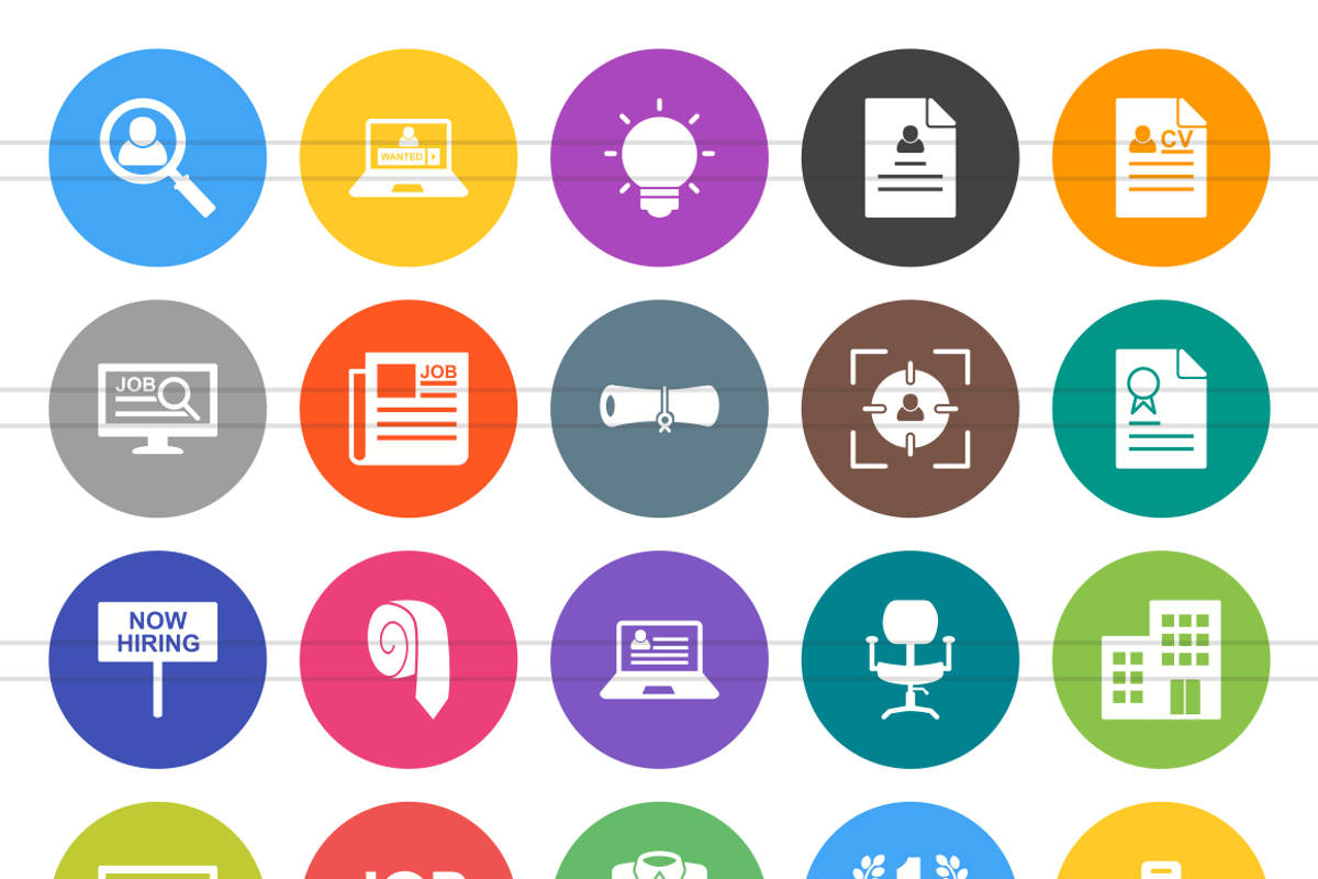 50 Employment Flat Round Icons, an Outline Icon by IconBunny