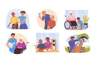 Elderly care activities concept, an Illustration by alexdndz