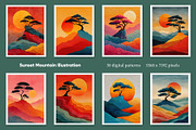 Sunset Mountain Illustration, a Decorative Illustration by Housui Patterns (Thumbnail 3 of 12)