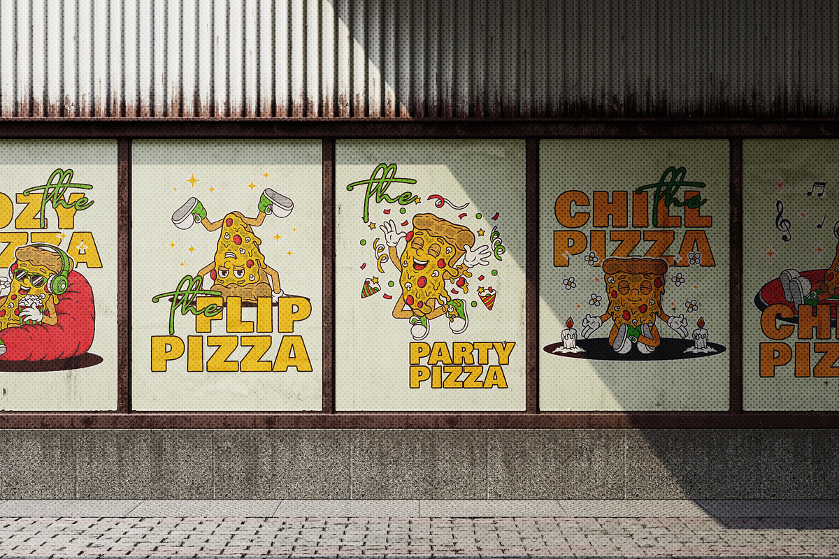 Groovy Pizza Retro Illustration, a Food Illustration by Decoconio Design (Photo 7 of 7)