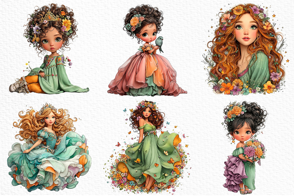 Cute Princesses PNG Clipart Bundle, a Seasonal Illustration by Craft Nest (Photo 5 of 6)