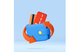 3D Wallet with Credit Cards and Sync, a Finance Illustration by ModVector