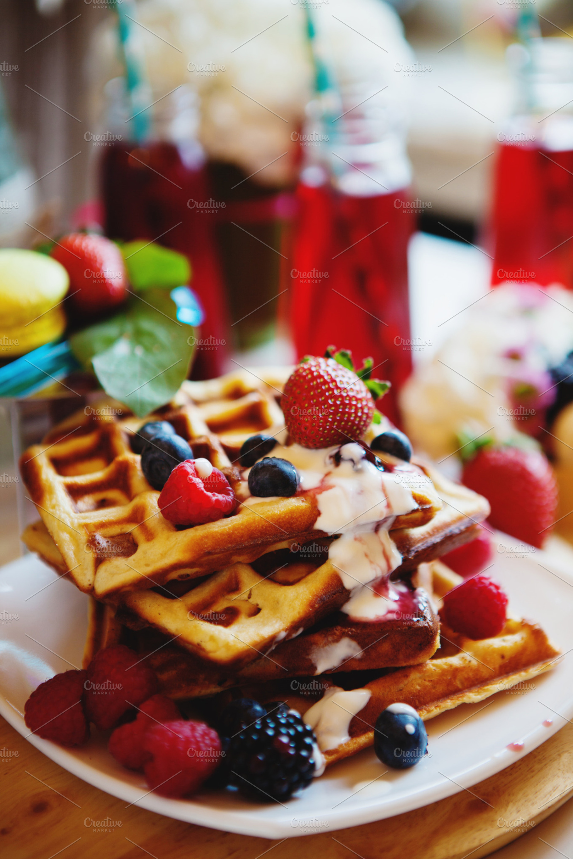 Summer breakfast featuring waffles, breakfast, and berry, a Food & Drink Photo by marikasan
