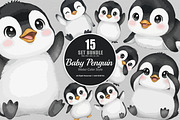 15 Bundle Watercolor Baby Penguin, an Animal Illustration by Morspective (Thumbnail 1 of 8)