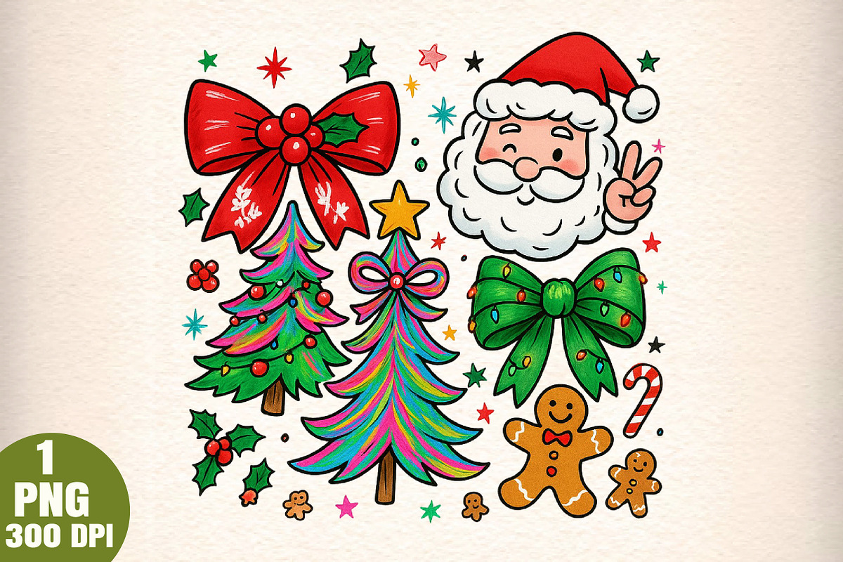 Preppy Santa Doodles Png, Christmas, an Illustration by Daily.Designs (Photo 1 of 5)