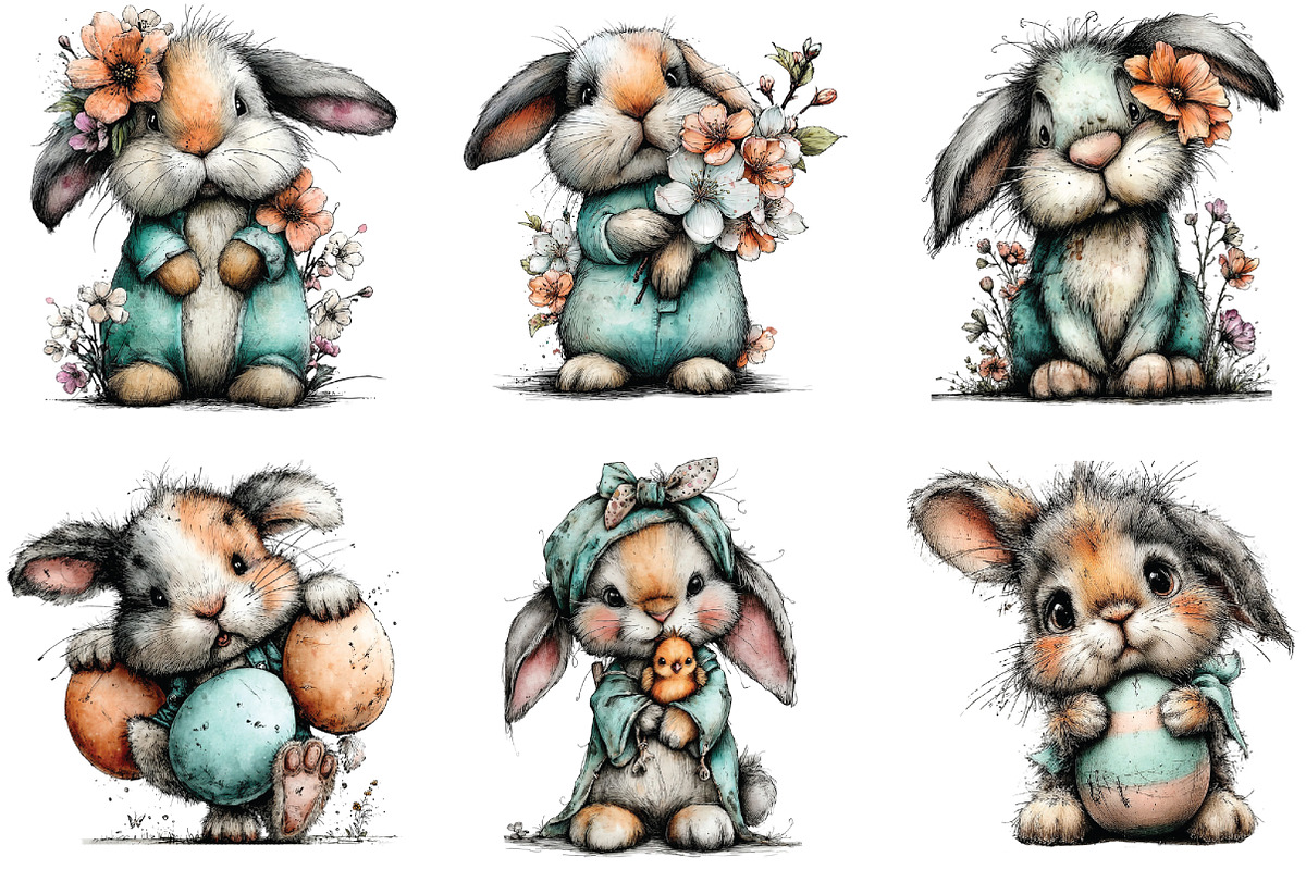 Whimsical Bunny Easter Clipart, an Illustration by CraftArtStudio (Photo 4 of 6)