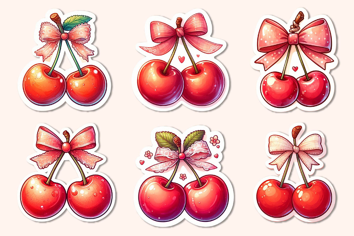 Kawaii Cherry with Bow Sticker PNG, an Illustration by Dream Creation (Photo 2 of 6)