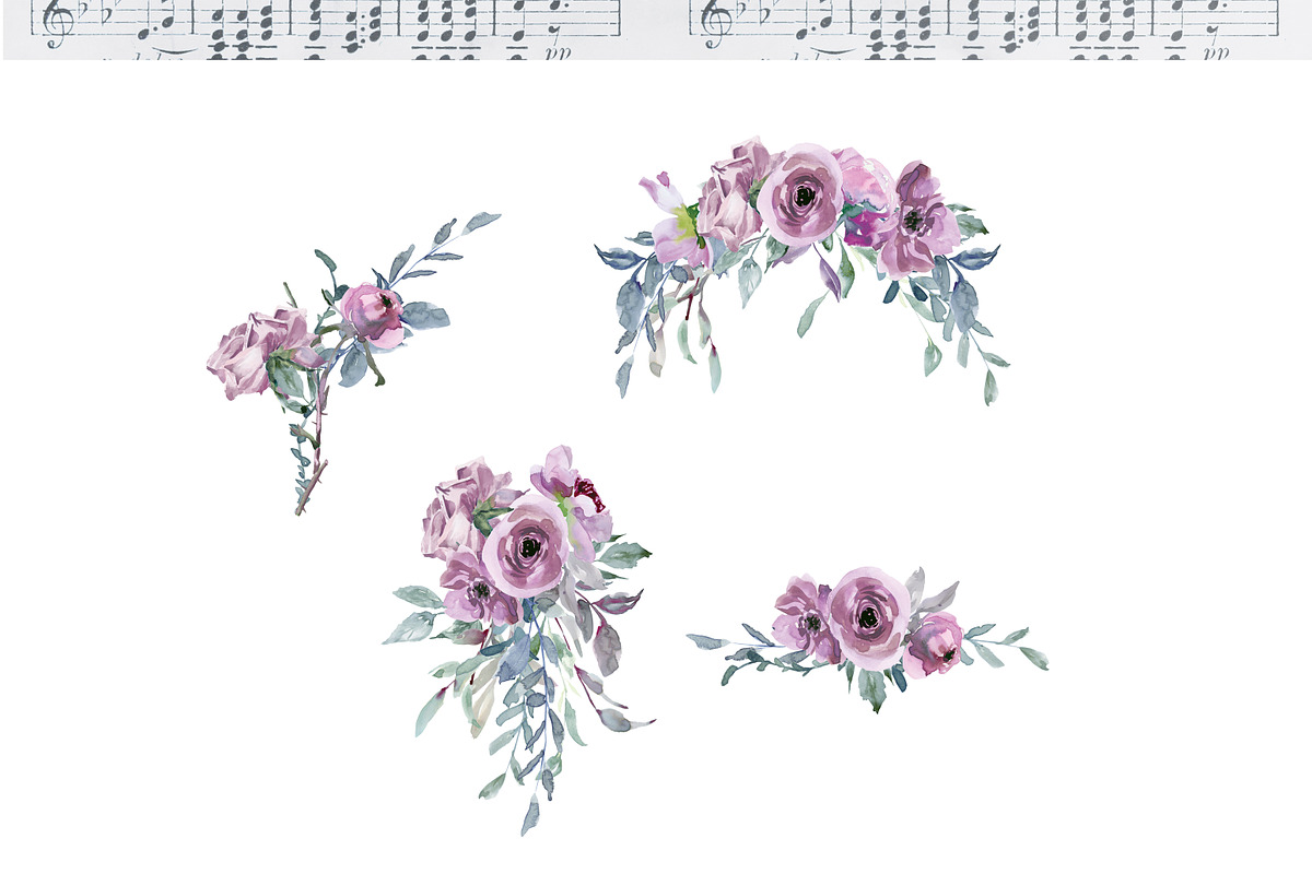 Watercolor Lilac Color Roses Clipart, an Illustration by Patishop Art