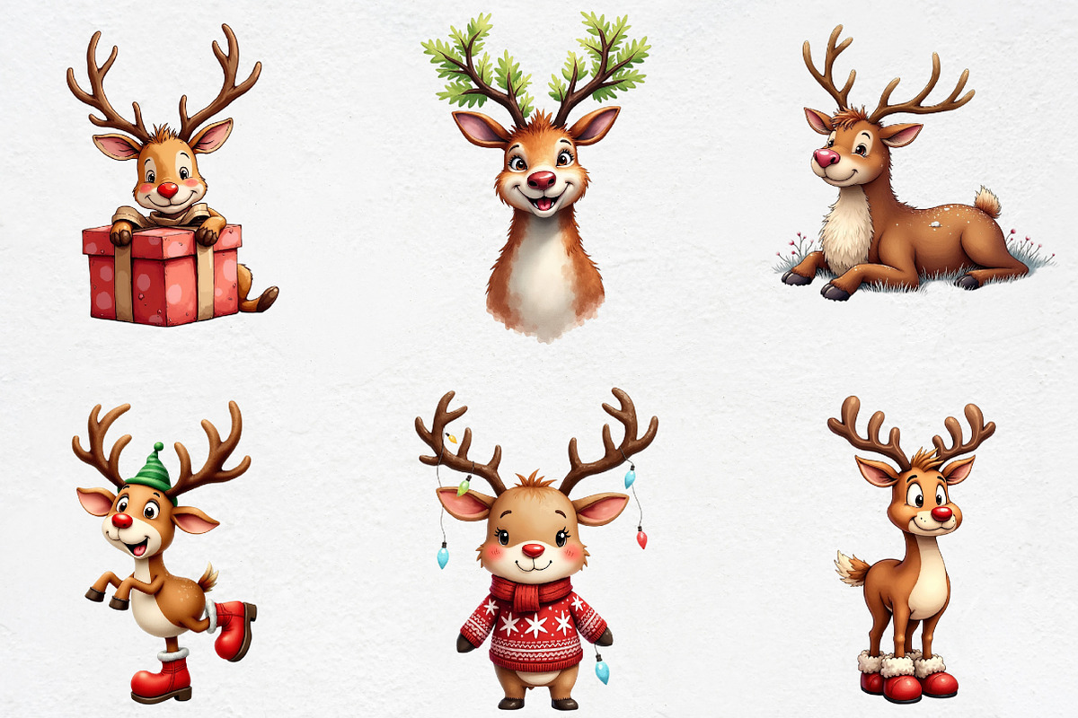 Funny Christmas Reindeer Clipart, an Illustration by CrexoraLab (Photo 2 of 5)