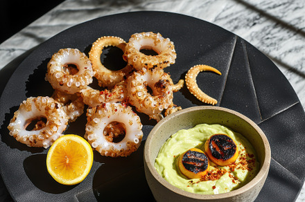 Crispy Calamari Served with Sauces, a Food & Drink Photo by Virgo Studio