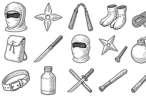 Ninja Gear Sketch Pack, an Object Graphic by nikagraphic