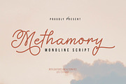 Methamory | Monoline Script Font, a Script Font by Denustudios (Thumbnail 1 of 15)