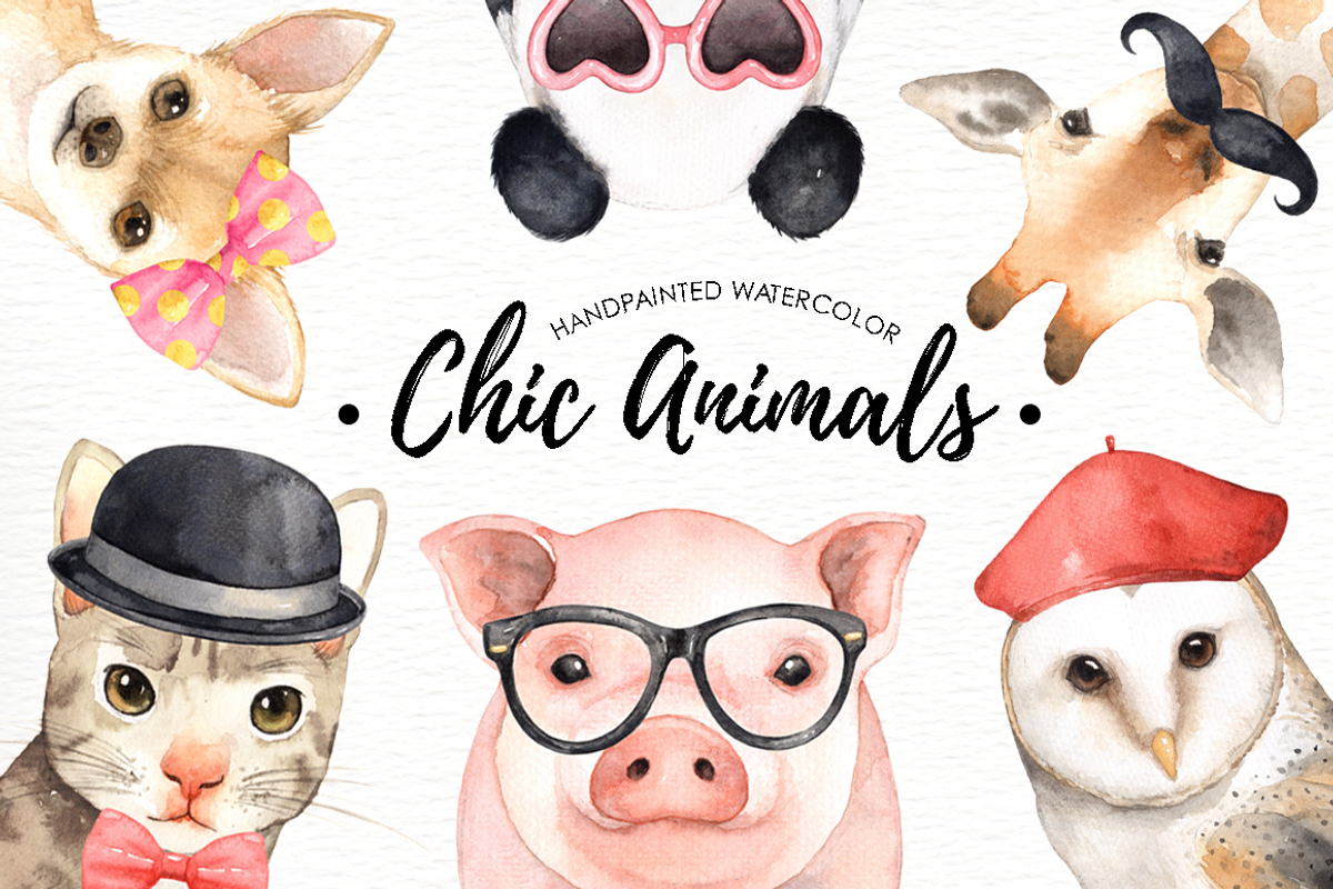 Chic Animals Watercolor Clip Art, an Animal Illustration by everysunsun (Photo 1 of 5)