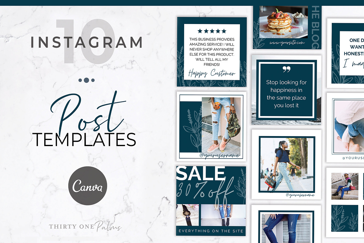 Instagram Posts for Canva | Blue, a Social Media Template by Thirty One ...