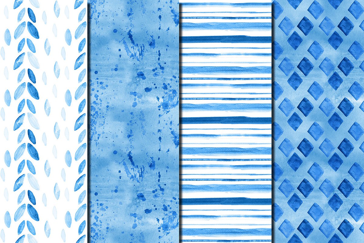Watercolor Indigo patterns, a Pattern Graphic by DollyPotterson