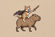 Friendship between cat and capybara, an Animal Illustration by Vectorlina (Thumbnail 1 of 4)