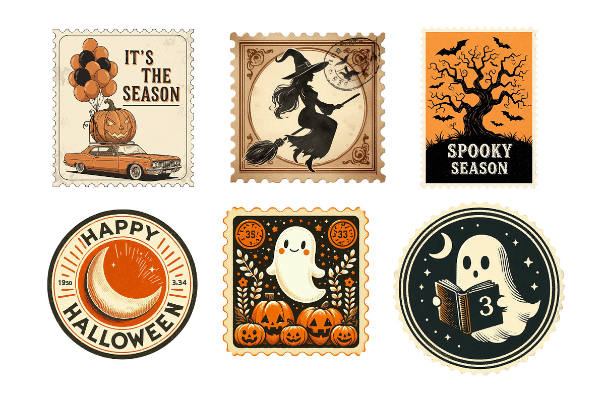 Vintage Halloween Stamps Clipart, an Illustration by Daily.Designs (Photo 4 of 4)