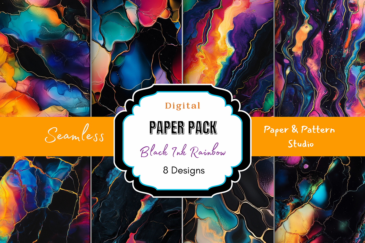 Black Ink Rainbow Seamless Print, a Pattern Graphic by Paper & Pattern Studio (Photo 1 of 9)