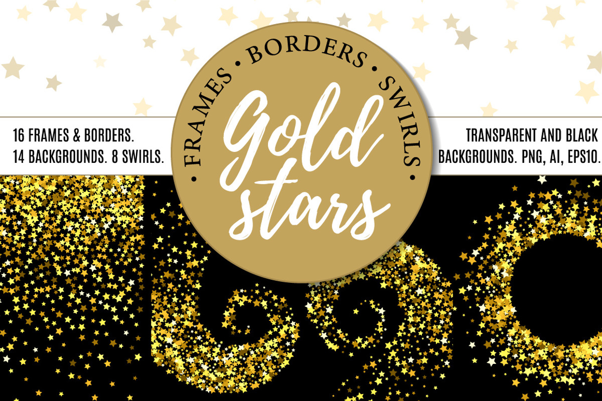 Gold stars bundle, a Pattern Graphic by ekmelica (Photo 1 of 11)