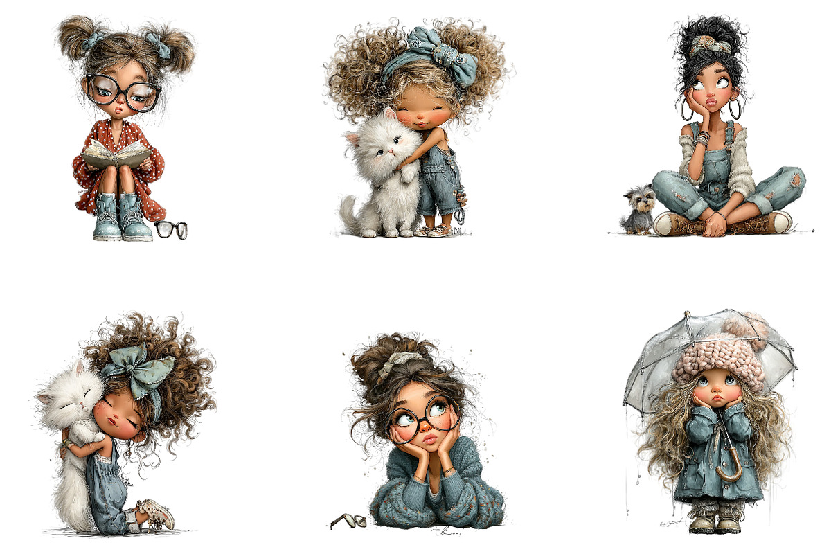 Cute Quirky Girl Clipart, a Seasonal Illustration by CreationArt (Photo 4 of 5)