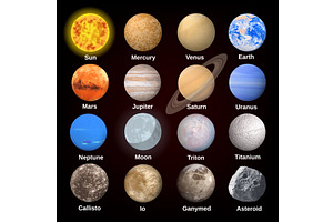 Planets Icon Set, Realistic Style