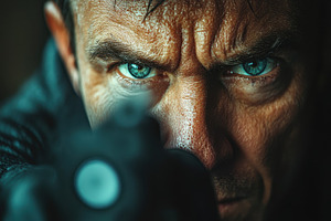 Intense close-up of a focused man ai, a Photo by Tanuart