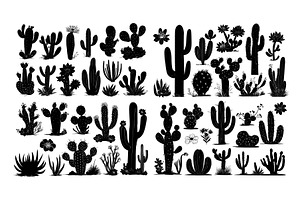 Cactus Succulent Silhouette Black