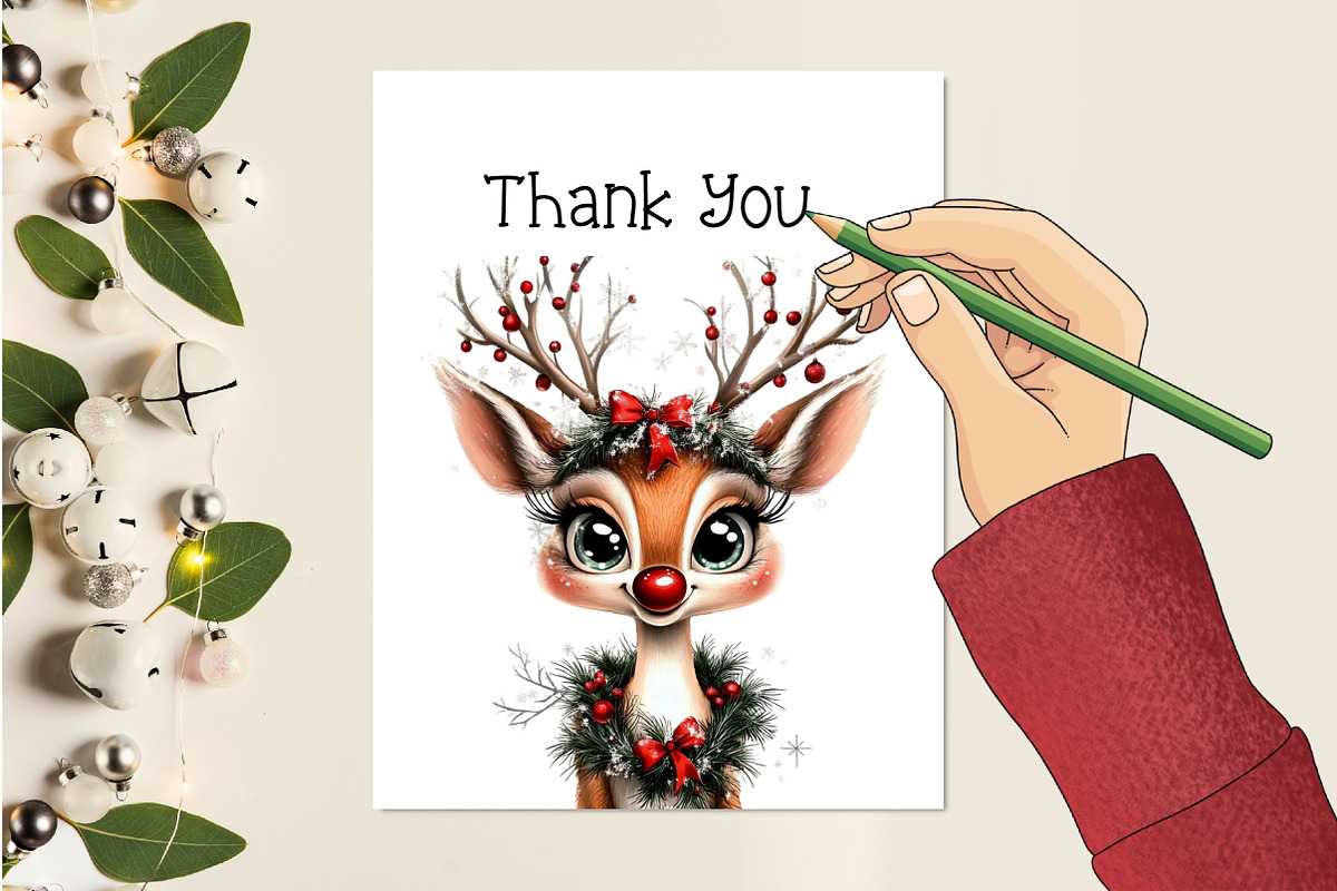Whimsical Christmas Reindeer Clipart, an Illustration by Creative Art (Photo 10 of 11)