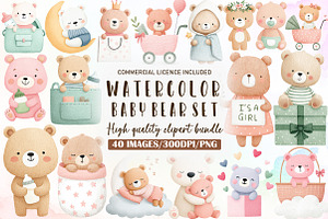 Baby Bear, Baby Shower Clipart, an Animal Illustration by Sublimation Artist