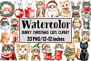 Quirky Christmas Cats Clipart, an Illustration by Design Market (Thumbnail 1 of 3)