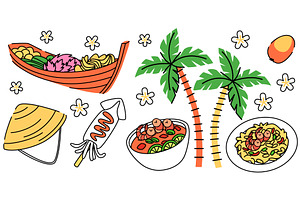 Thai doodle cultural elements set, a Food Illustration by art PVP - market