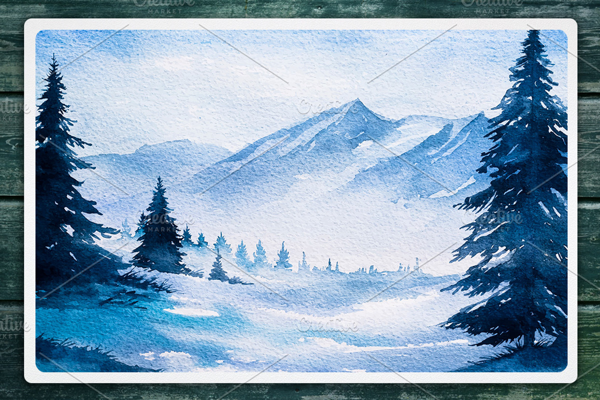 Winter Landscapes set#2. Watercolor., an Illustration by AlexGreenArt (Photo 4 of 9)