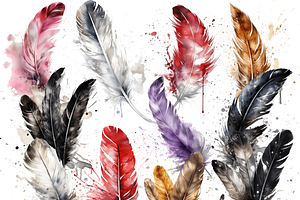 Watercolor Elegant Feathers Clipart