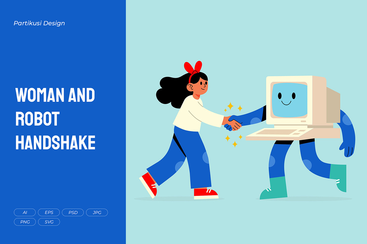 Woman and Robot Handshake, a Technology Illustration by Partikusi Design (Photo 1 of 3)