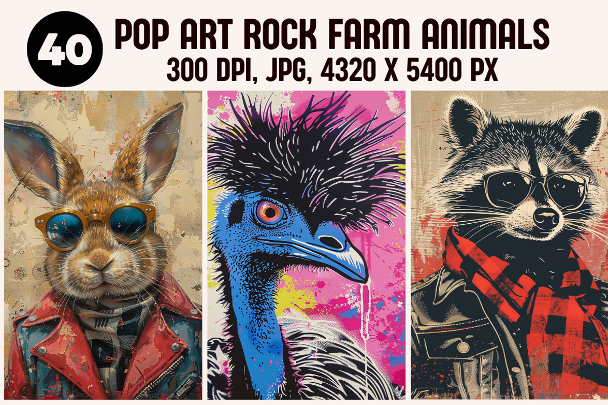 Pop Art Punk Farm Animals, a Background Graphic by PrintHaven Designs (Photo 1 of 8)