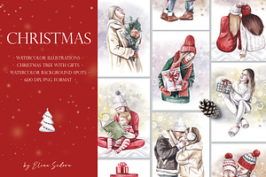 FAMILY CHRISTMAS watercolor clipart