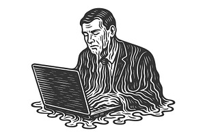 Melting Man at Laptop Symbolizing, a Person Illustration by AlexArt