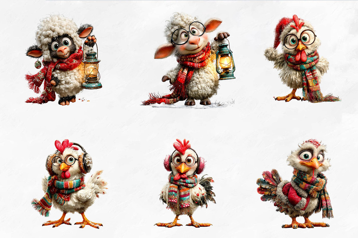 Funny Christmas Farm Animals, a Seasonal Illustration by CreationArt (Photo 9 of 9)
