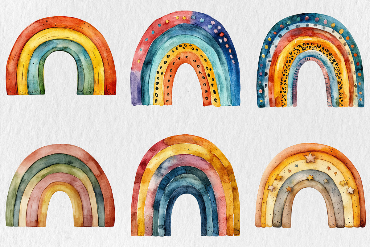 Watercolor Boho Rainbow Clipart, an Illustration by Rose Art (Photo 4 of 5)