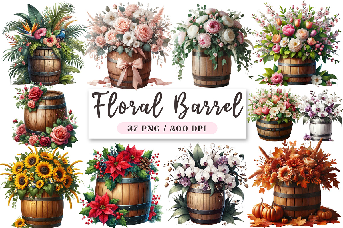 Floral Barrel Clipart - Copy, an Illustration by DreamArtGraphic (Photo 1 of 4)