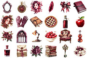 Watercolor Burgundy Dark Academia, an Illustration by designcity5 (Thumbnail 2 of 5)