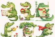 Cute Watercolor Crocodile Clipart, an Animal Illustration by Design Scotch (Thumbnail 4 of 7)