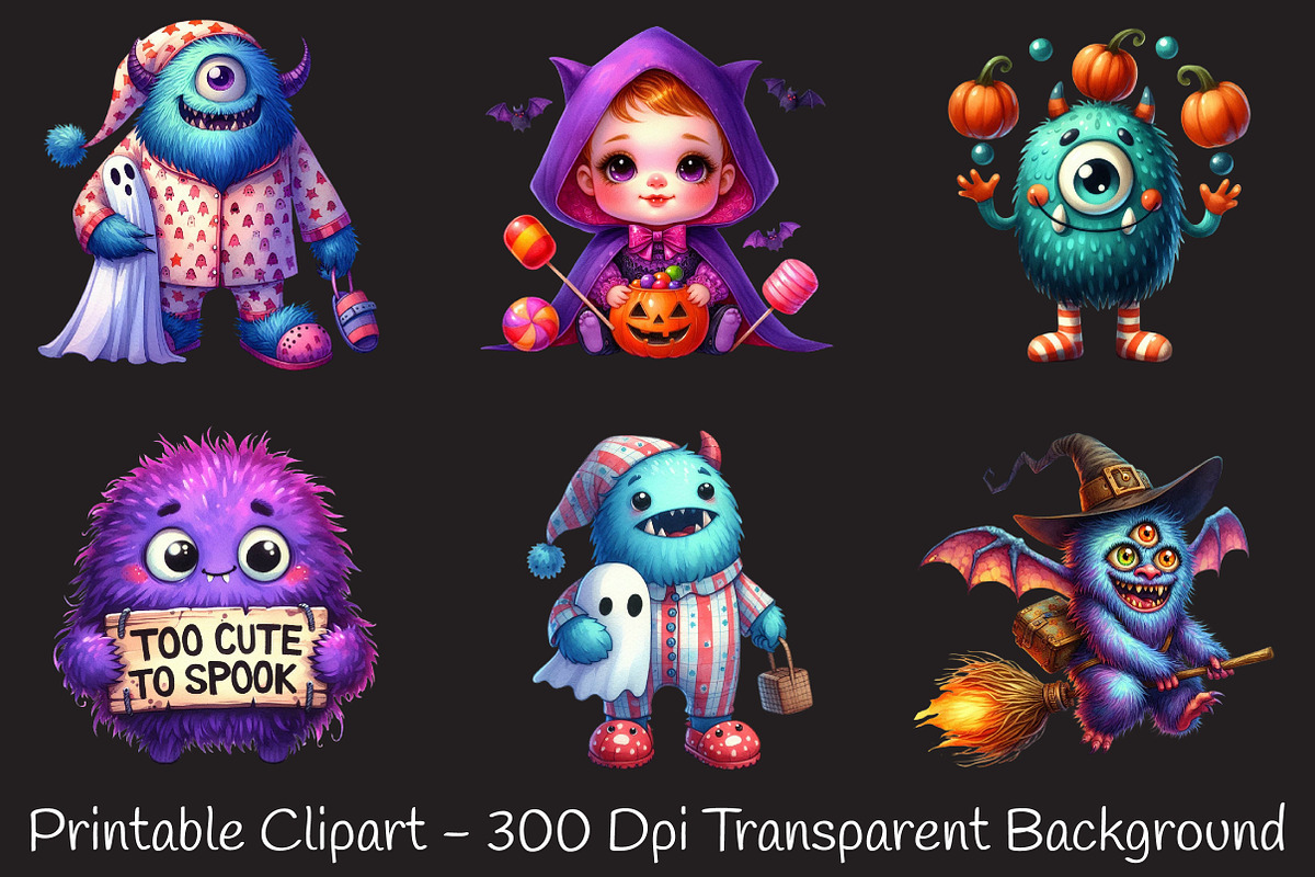 Cute Halloween Retro Monsters PNG, an Illustration by RobertsArt (Photo 6 of 7)