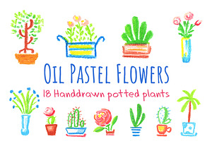 Cute Potted Flowers Pastel Clipart, a Decorative Illustration by RabbitAndPencil