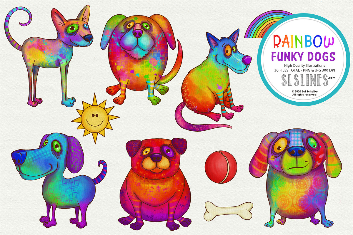 Rainbow Funky Dog Illustrations PNG, an Illustration by SLS Lines (Photo 1 of 10)