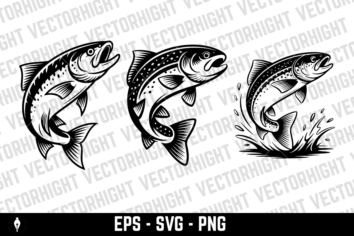 vector icon of a jumping salmon, an Animal Illustration by Vectorhight (Photo 4 of 5)